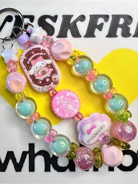 Handmade Cute Pastel Beaded Keychain with StarB Charm & Cinnamoroll Accent